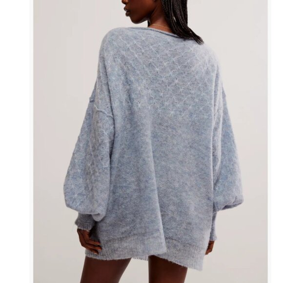 Free People Bali Samara One-Shoulder Sweater Celeste Alpaca Blend Tunic Blue - Picture 3 of 11